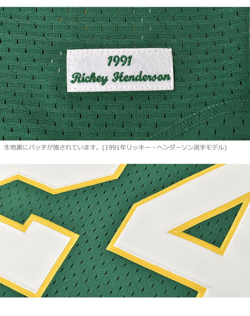 MLB AUTHENTIC RICKEY HENDERSON OAKLAND ATHLETICS 1991 BP JERSEY ABPJ3047-OAT91RHEDKGN ユニフォーム グリーン イエロー 1カラー